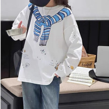 女童T恤长袖2025秋季新品880333儿童秋装女中大童韩版印披肩上衣