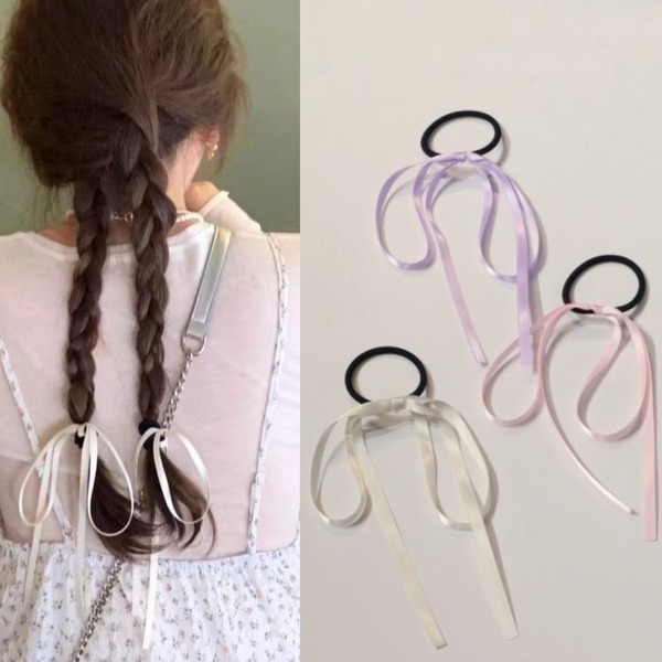 얇은 리본 헤어 로프 한국 Blogger 더블 포니 테일 헤어 로프 활 달콤한 넥타이 헤어 리본 헤어 링