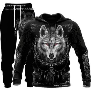 Factory Direct Sales European and American Export New Set 3D Animal Print Hooded Pullover Sweatshirt Men's Trendyy Sweatshirt