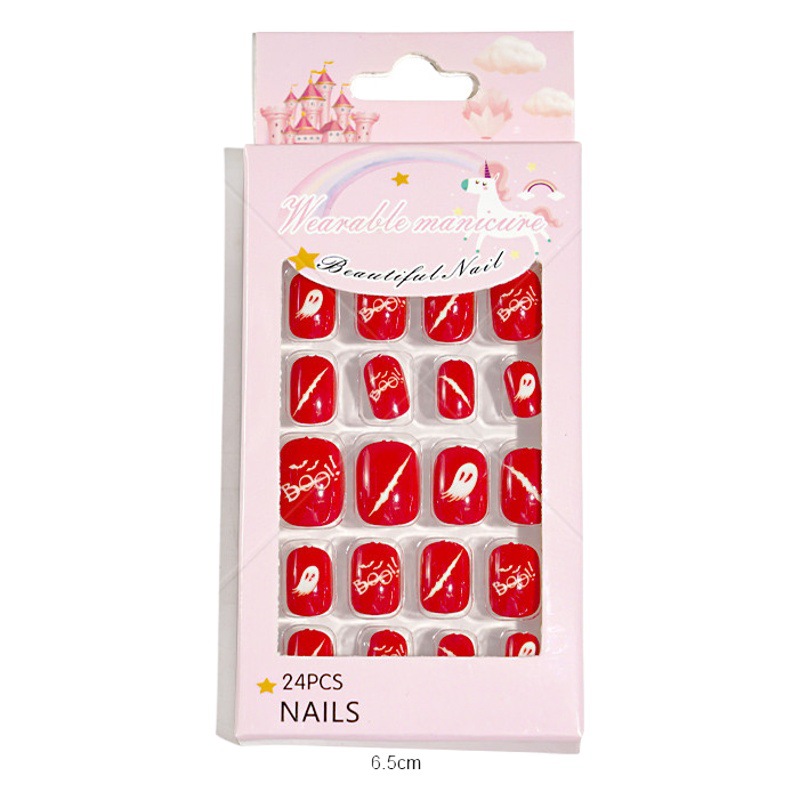 Pieza de uñas para niños Halloween 24 piezas pieza de uñas portátil Parche de uñas falso para niños manicura pieza de uñas terminada