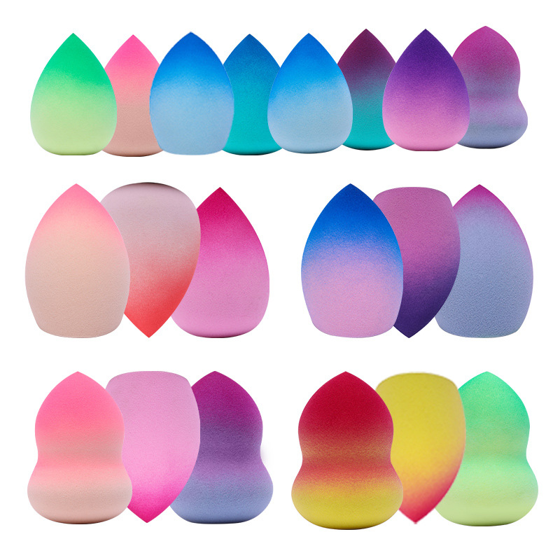 Huevos de maquillaje personalizados de color gradiente gota de agua gran calabaza huevo de maquillaje oblicuo esponja polvo de maquillaje logotipo de cojín de aire
