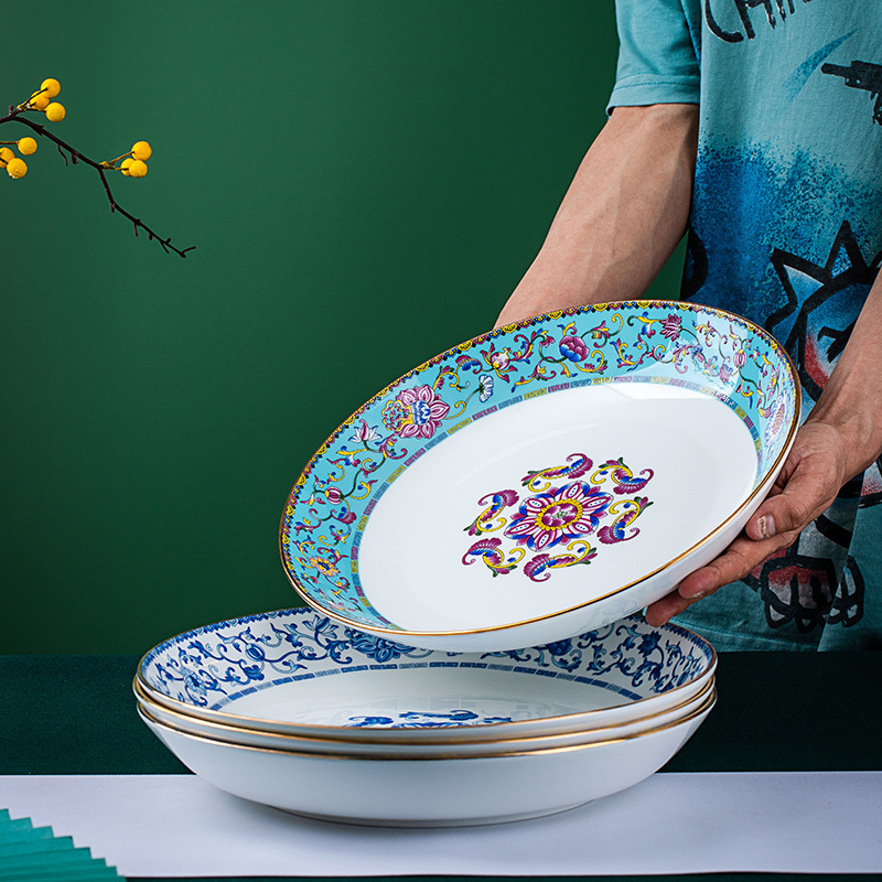 Phnom Penh Daphne 8 Inch Flat Plate Deep Plate Dish for Home Restaurant Jingdezhen Bone China Creative Chinese Disc Phnom Penh Daphne 8 Inch Flat Plate Deep Plate Dish for Home Restaurant Jingdezhen Bone China Creative Chinese Disc