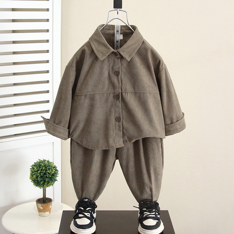 6318 Traje de otoño para niños 2025 Nuevos niños Primavera y otoño Chaqueta de pana coreana Baby Casual Traje de dos piezas