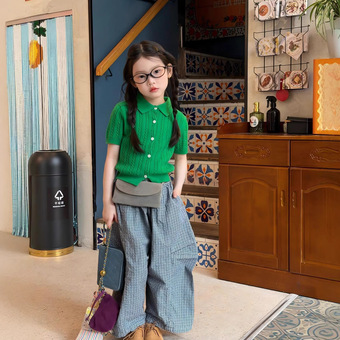 2026春季新款童装 韩系童装洋气毛衣衫儿童格子宽松阔腿裤