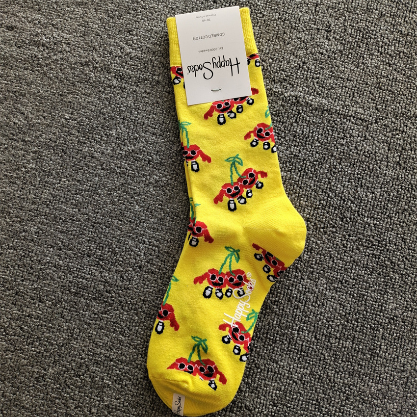 2025d 2025d New Swedish Trendy Brand Ins Happy Striped Polka Dot Mid-Calf Colorful Internet Celebrity Cotton Socks_voghion.com
