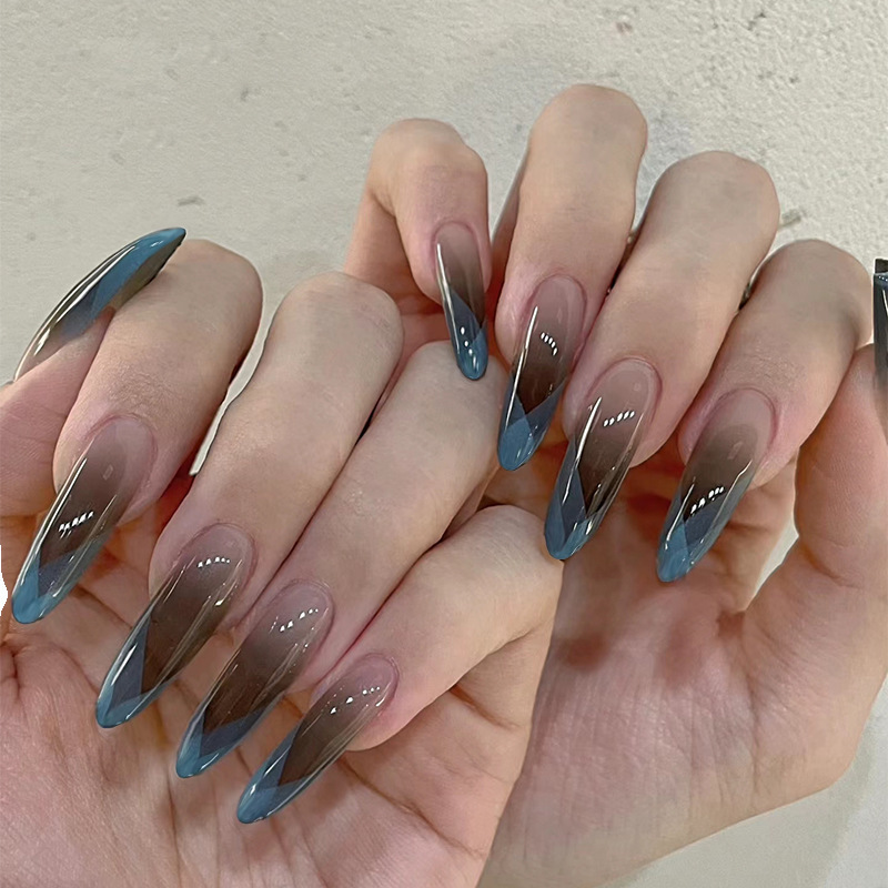Foreign Trade Fake Nail Wear Armor Light Brown Removable Nail Piece Nail Piece Gradient Short Almond Nail Patch Foreign Trade Fake Nail Wear Armor Light Brown Removable Nail Piece Nail Piece Gradient Short Almond Nail Patch