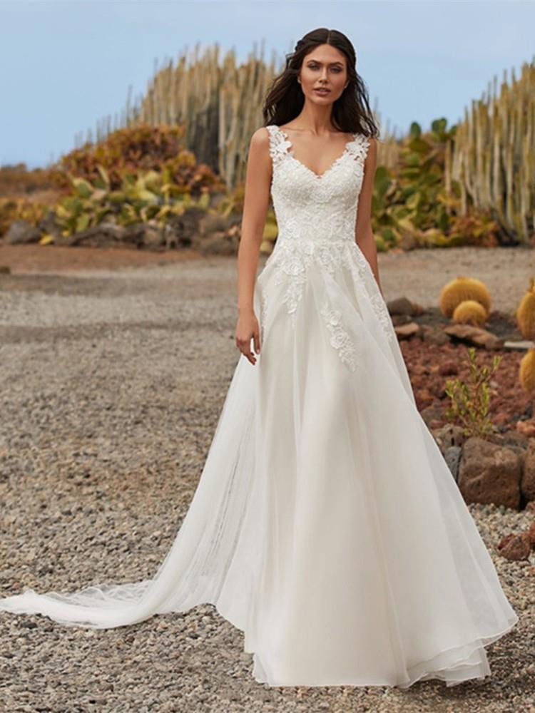 Vestido de novia de comercio exterior 2026, bordado de encaje, cola pequeña, organza, vestido de novia principal, vestido de fiesta de AliExpress