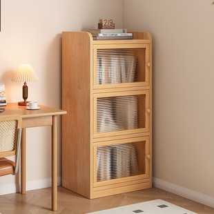 Solid Wood Bookcase, Small Cabinet Next to the Desk, Household Floor-Standing Dust-Proof Storage Narrow Cabinet, Living Room Storage Low Cabinet, Wall Bookshelf