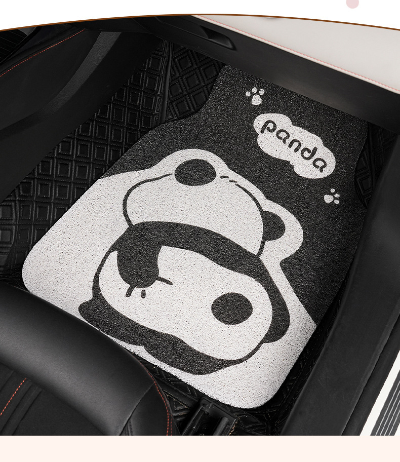 Cute Panda Car Floor Mats, Wire Rings, Wear-Resistant and Dirt-Resistant Car Floor Mats, Cartoon Anti-Slip Single-Piece Car Protective Mats