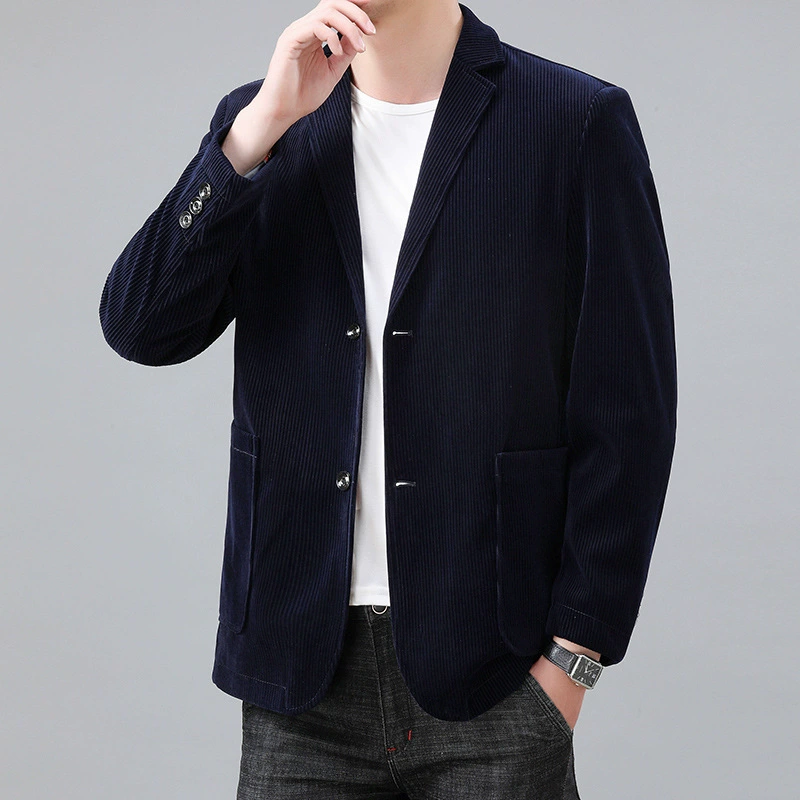 Новый осенний мужской деловой костюм в полоску, мужской вельветовый однотонный повседневный костюм больших размеров, модная куртка