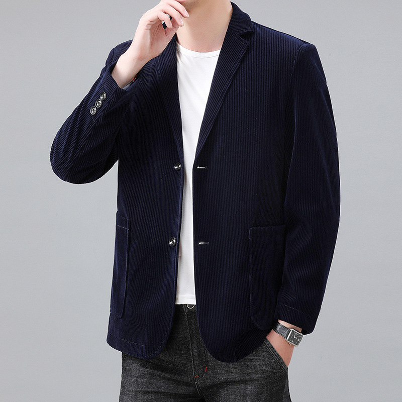Autumn New Men's Business Striped Suit Men's Extra Large Size Corduroy Solid Color Casual Suit Fashion Jacket
