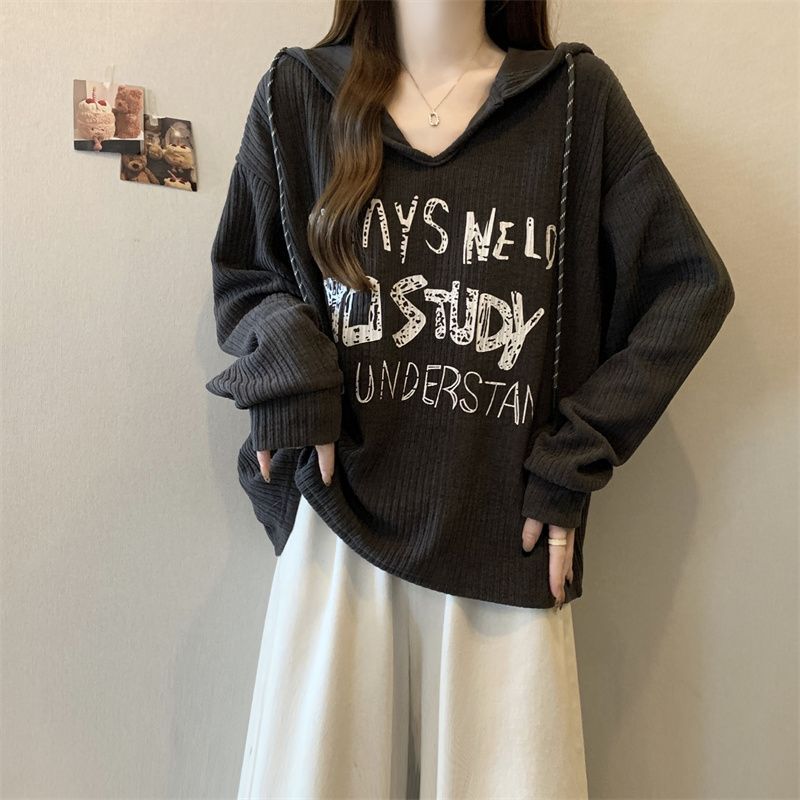 大きいサイズの太ったmmは帽子の長袖のtシャツの婦人服の春秋冬の新型の独特な独特なデザイン感が見えます。|undefined