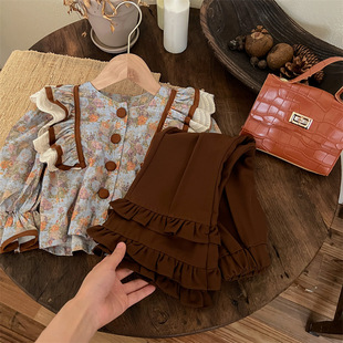 Trendy Retro Autumn Outfit for Girls with Flared Pants, New Fashionable Children's Clothing
