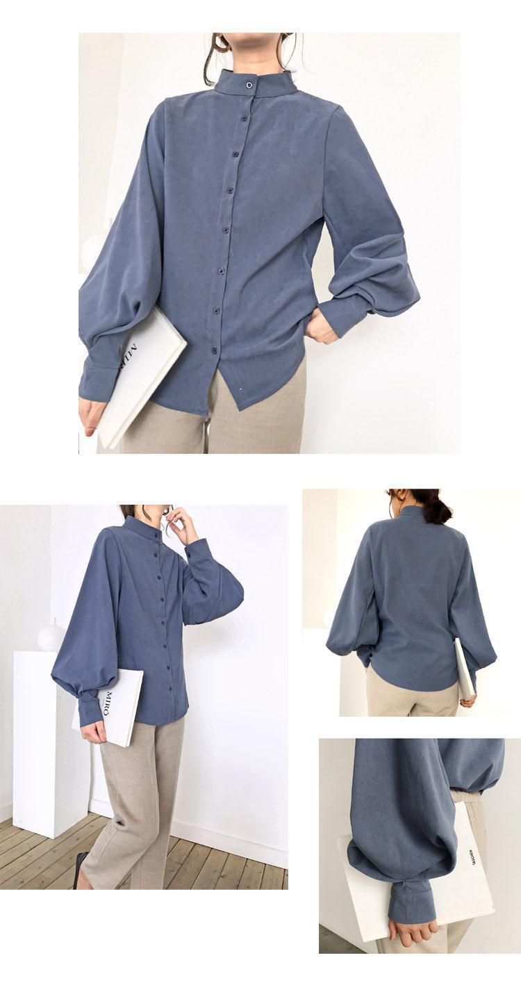 350g Weight Long Sleeve Sleeve Length Single Breasted Placket Type Bishop Sleeve Sleeve Type 80% (inclusive)-90% (Exclusive), Cotton Fabric Type Ordinary Model (50cm <Length ≤ 65cm) Top Length Cardigan, Shirt Tops Type Standing Collar Neckline Loose Fit Type Solid Color Pattern Temperament Commuter, Commute style Style Printing Craft Elegant Black Stand Collar Lantern Sleeve Shirt For Women Retro Hong Kong Style French Atmosphere Design Sense Light Maturity 10