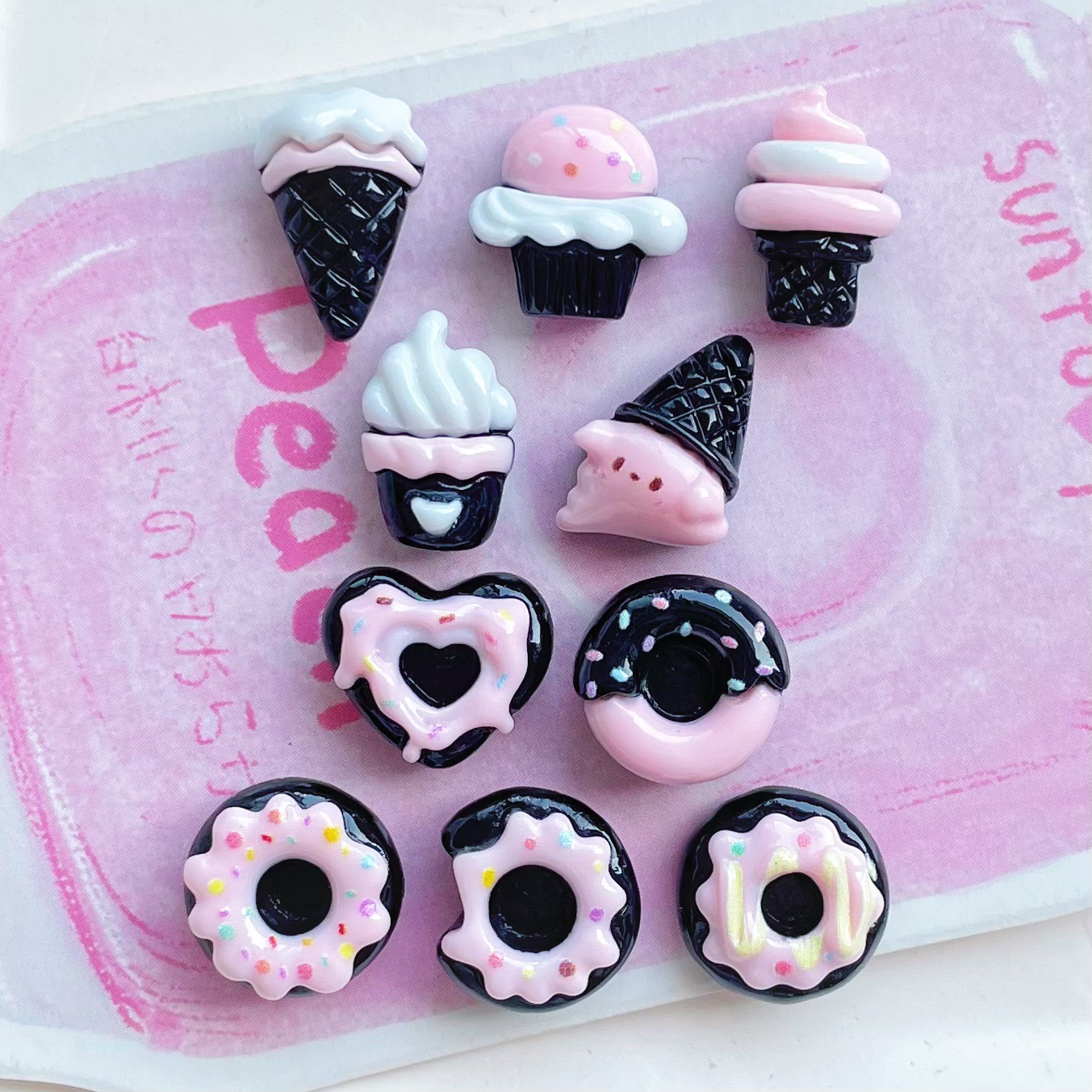迷你食玩黑粉甜甜圈巧克力冰淇淋 奶油胶DIY手机壳饰品树脂配件饰