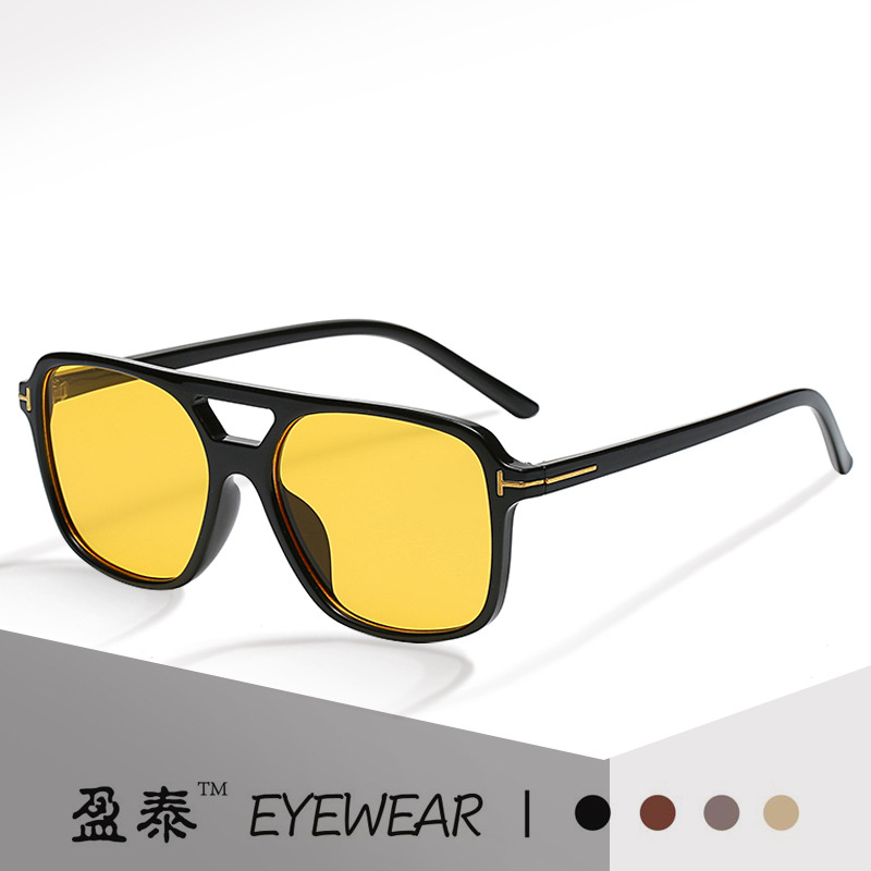 新款双梁跨境时尚太阳镜跨境潮流墨镜复古T字男女时尚方形太阳镜