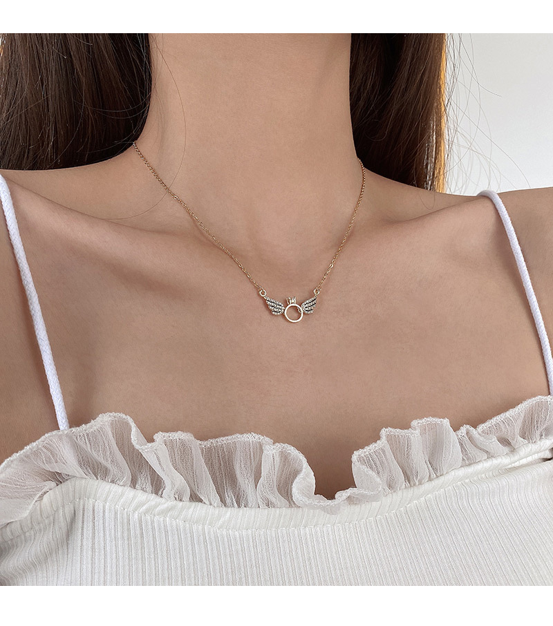 Zircon Petite Aile Cercle Pendentif Collier Femme Titane Conception En Acier Sens Clavicule Collier Ins Vent Froid Net Rouge Bijoux display picture 8