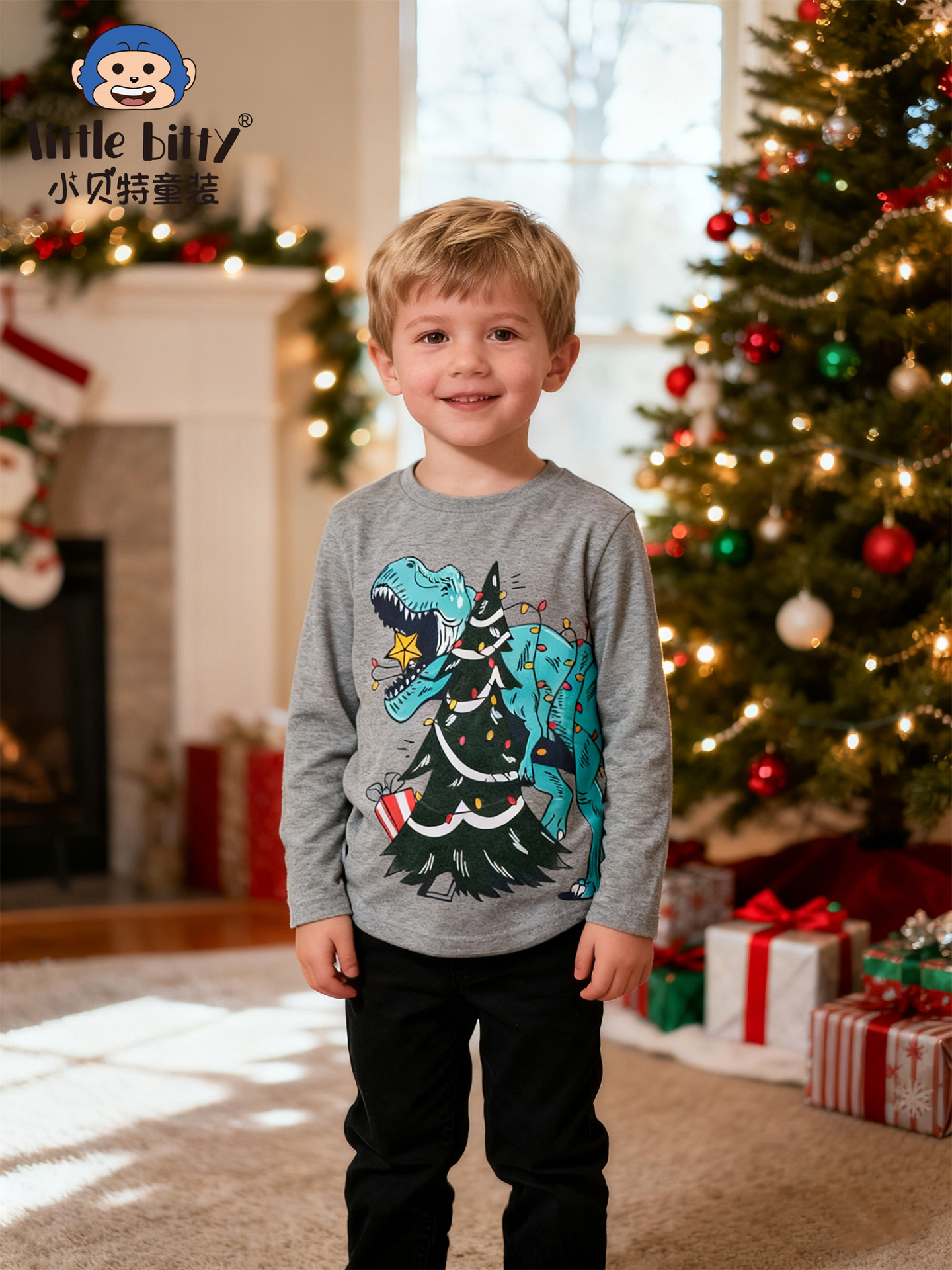 25 Europa y los Estados Unidos ropa infantil transfronteriza otoño y invierno Navidad camiseta de manga larga impresión de dibujos animados jersey infantil al por mayor en stock