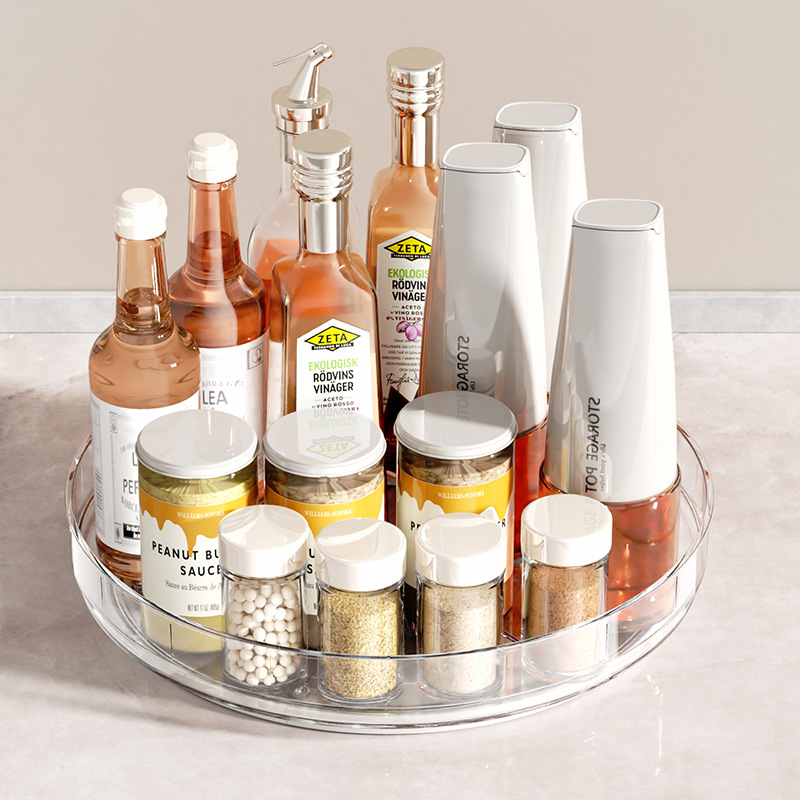 Yimijia cocina multifuncional condimento almacenamiento rack hogar giratorio almacenamiento rack transparente condimento bandeja de almacenamiento
