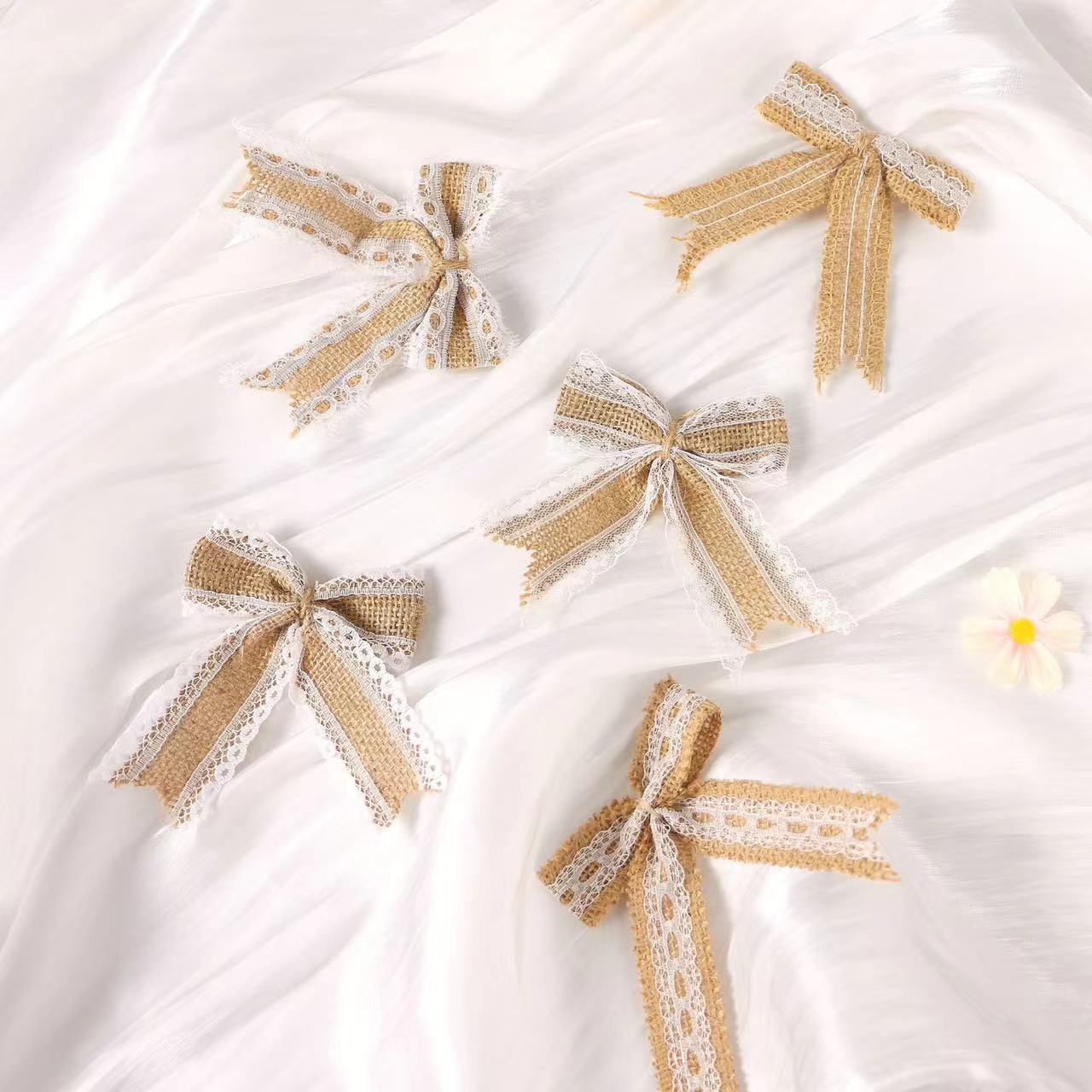 Venta caliente de encaje de cola de milano arco de lino decoración de Navidad DIY ropa zapatos y sombreros accesorios de decoración