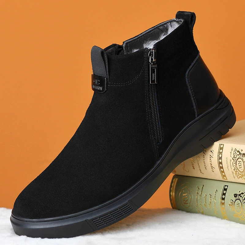 Men's warm ankle boots, leather‑style upper, plush lining, sizes 38–44