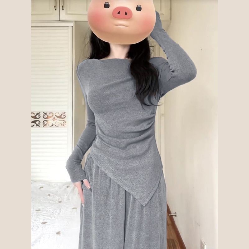 올해 인기있는 아름다운 세트 여성의 새로운 오프 숄더 탑 팬츠 2 피스 봄 가을 겨울 의류