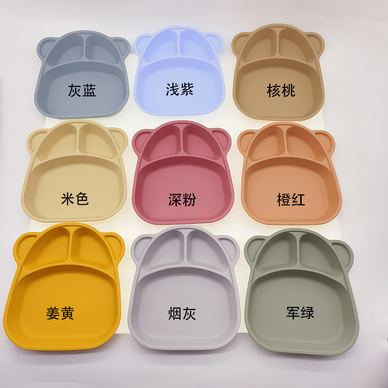 Silicona bebé cena placa redonda cara sonriente vajilla de silicona de los niños plato de cena de silicona suplemento de alimentos para bebés plato de cena del compartimiento