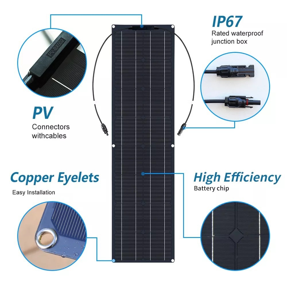 Panel solar de silicio monocristalino de 50W - placa flexible ETFE / PET placa de carga de yate de RV ligera y eficiente