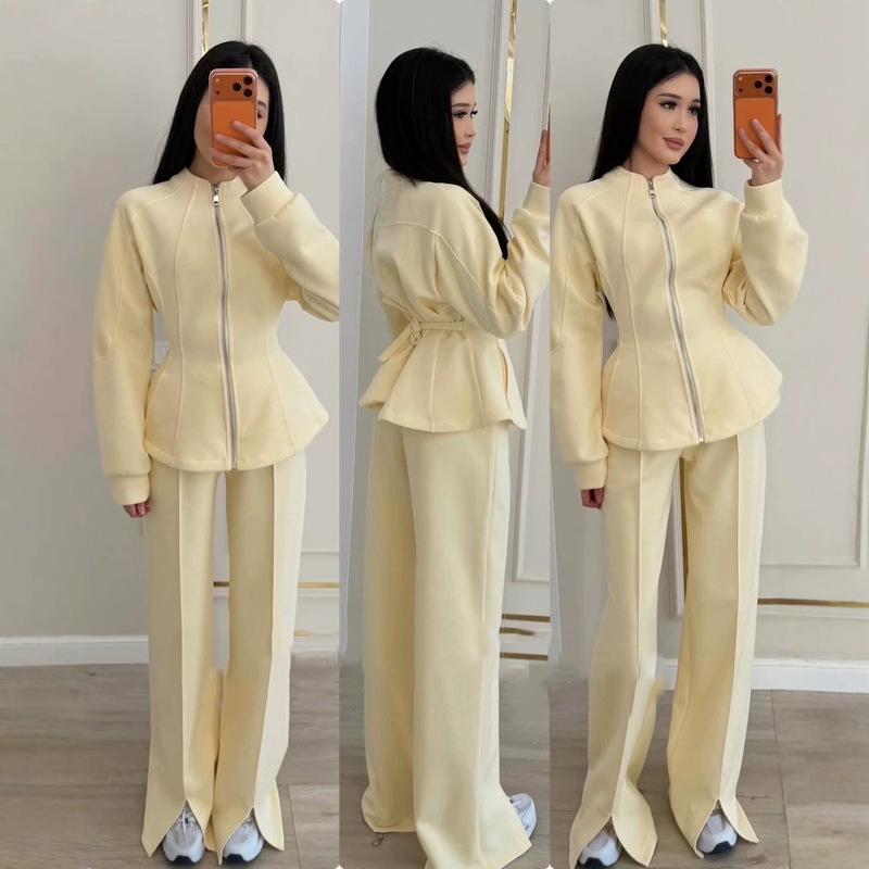 2026 Autumn High-End Light Luxury Chanel Style Outfit Two-Piece Set Solid Color Long-Sleeve Jacket European and American Amazon