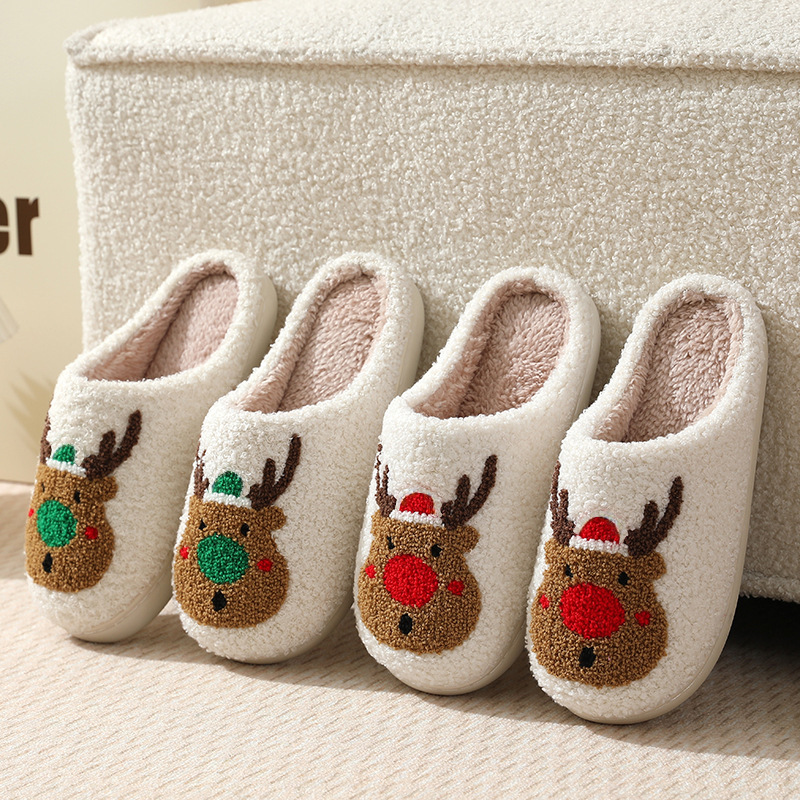 2024 Cross-border Winter Christmas Deer Cotton Slippers Women Wholesale Home Couple Indoor Elk Warm Slippers Winter Women