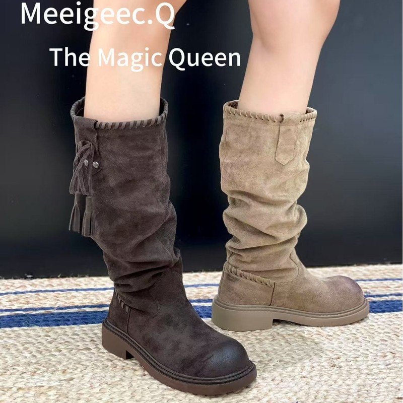 Meeigeec.Q厚底长靴女2025秋冬新款百搭西部牛仔靴时尚骑士靴|undefined