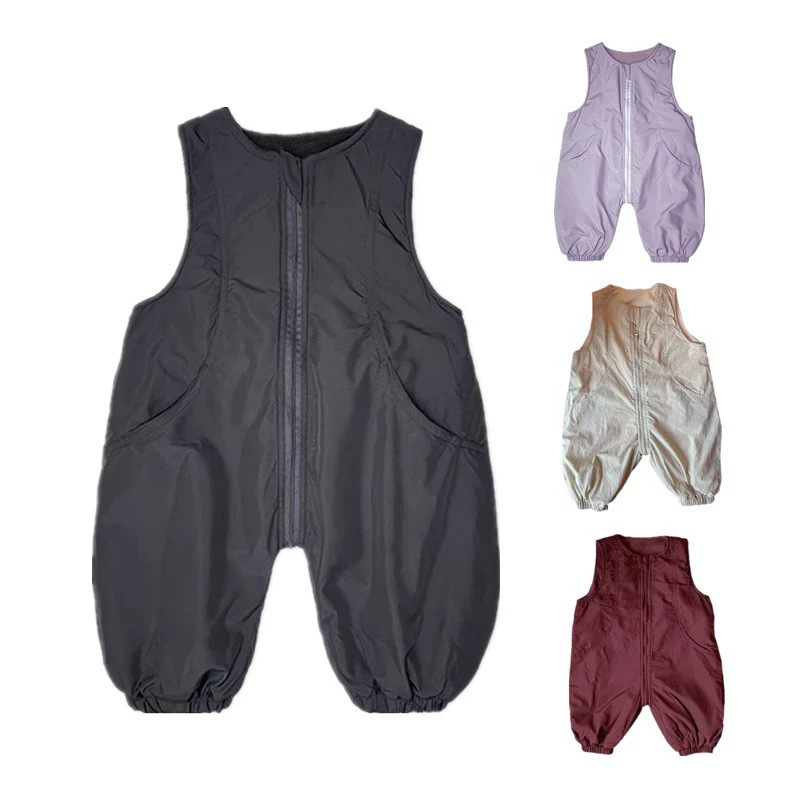 Monos sin mangas de nuevo estilo con cremallera de tres pruebas moda casual primavera y otoño de doble capa de una pieza pantalones para niños y niñas
