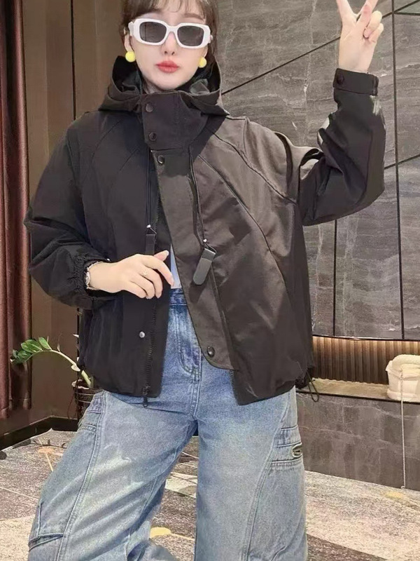 韩范休闲外套女潮款长袖连帽抽绳洋气小众时尚百搭宽松网红棒球服|undefined