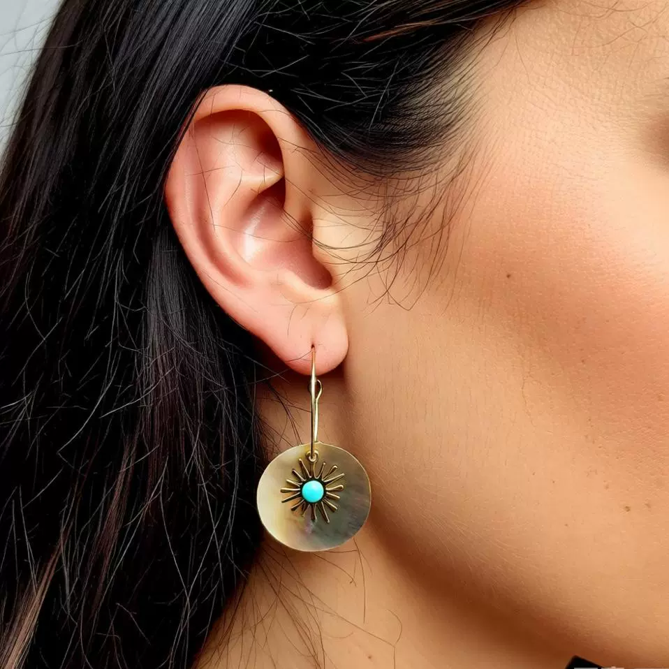 跨境专供天然贝壳耳环 欧美ins小众设计高级感人造松石耳环饰品女