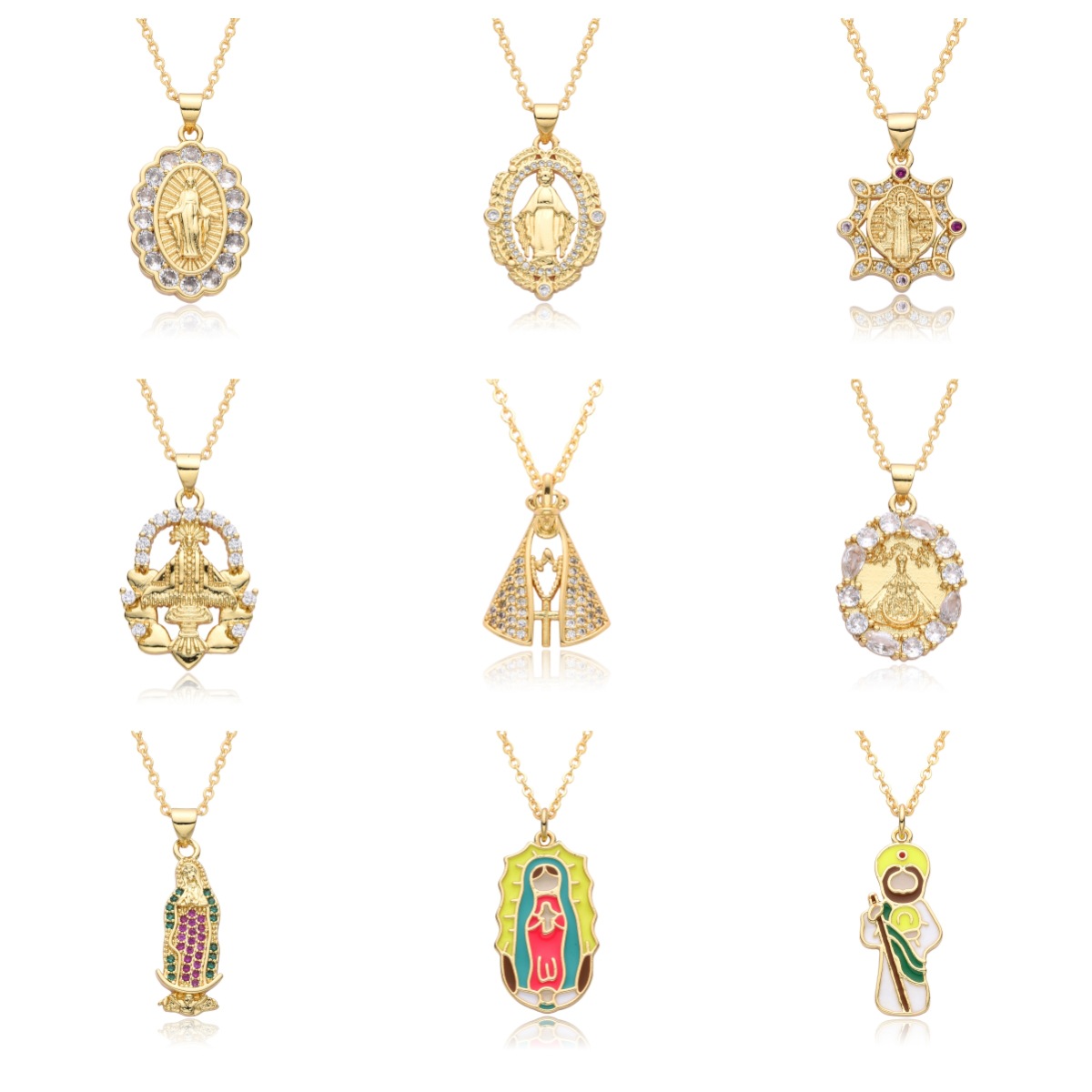 椭圆形铜微镶锆石圣母玛利亚吊坠女O字项链 男女通用热销外贸饰品