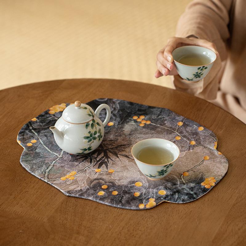 Nube hilo Begonia loquat estera de té nuevo chino Zen vintage corredor de mesa de té de tela estera de aislamiento bandeja de té ceremonia del té Accesorios