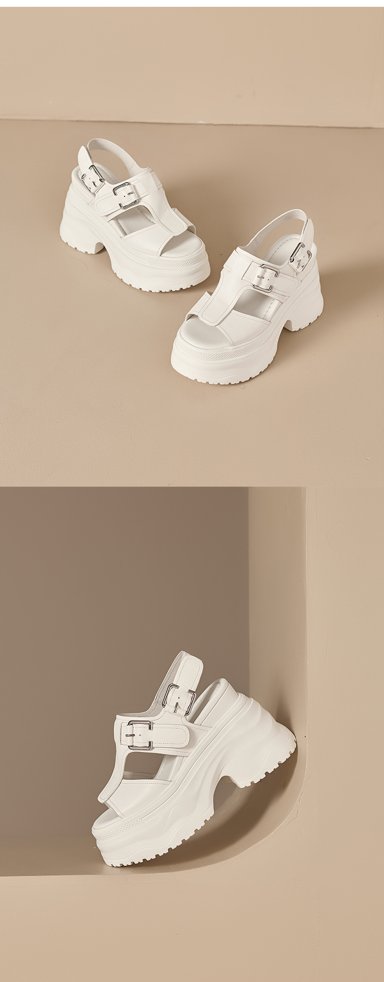 Sandal cao gót nữ đế xuồng 12 cm hở mũi phong cách La Mã — màu đen, màu trắng ngà chi tiết 12