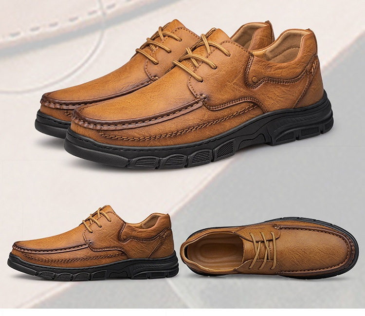 Giày da nam cỡ lớn mũi tròn đế bằng phong cách thường ngày — 18030 màu kaki, 18030 màu vàng nâu, 18030 màu đen, 18030, màu nâu sẫm chi tiết 10