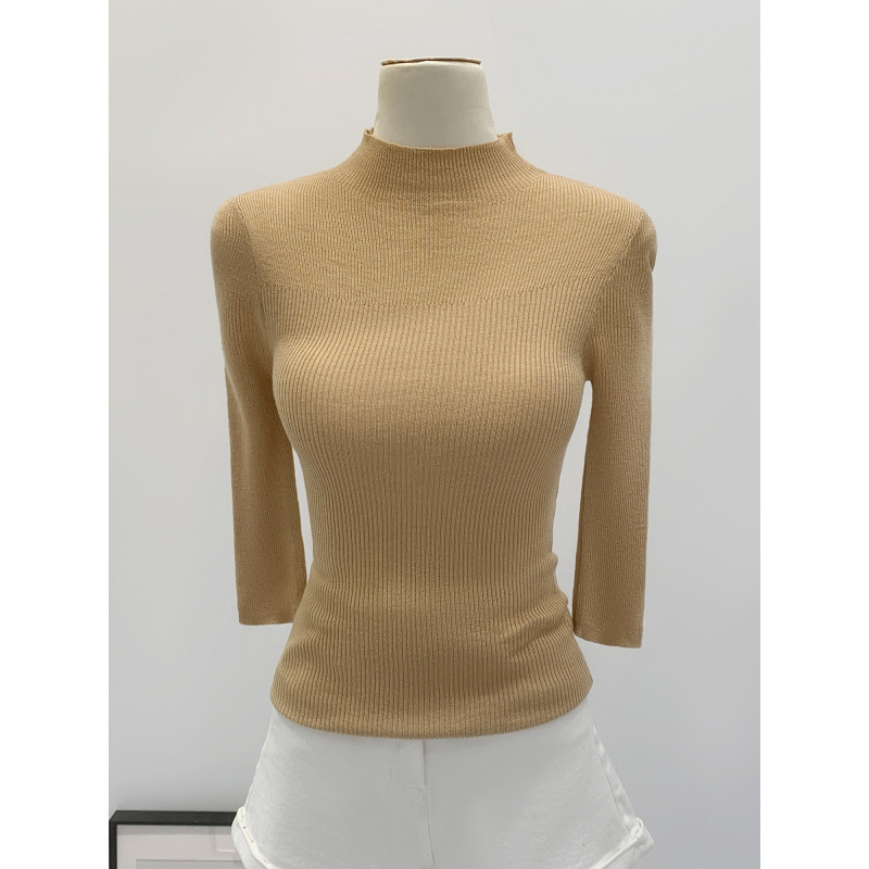 In-Stock Korean-Style Pink Slim-Fit Half-High Collar Three-Quarter Sleeve Knit T-Shirt for Women, Summer 2026 New Lightweight Top In-Stock Korean-Style Pink Slim-Fit Half-High Collar Three-Quarter Sleeve Knit T-Shirt for Women, Summer 2026 New Lightweight Top
