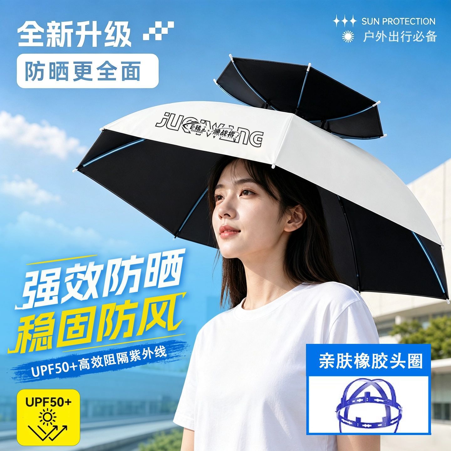 Fishing umbrella hat, head-mounted umbrella, foldable overhead umbrella, double-layer large sunshade, sun protection outdoor umbrella hat wholesale