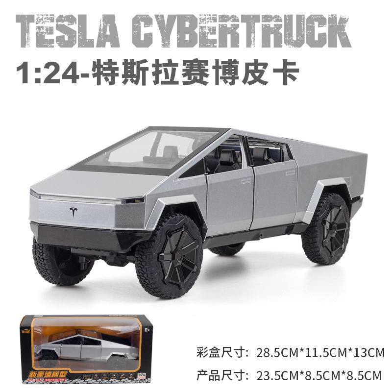 Nuevo modelo de coche de aleación haodi 1:24 nueva energía Tesla pickup camión tire detrás con sonido y luz niño juguete coche Decoración