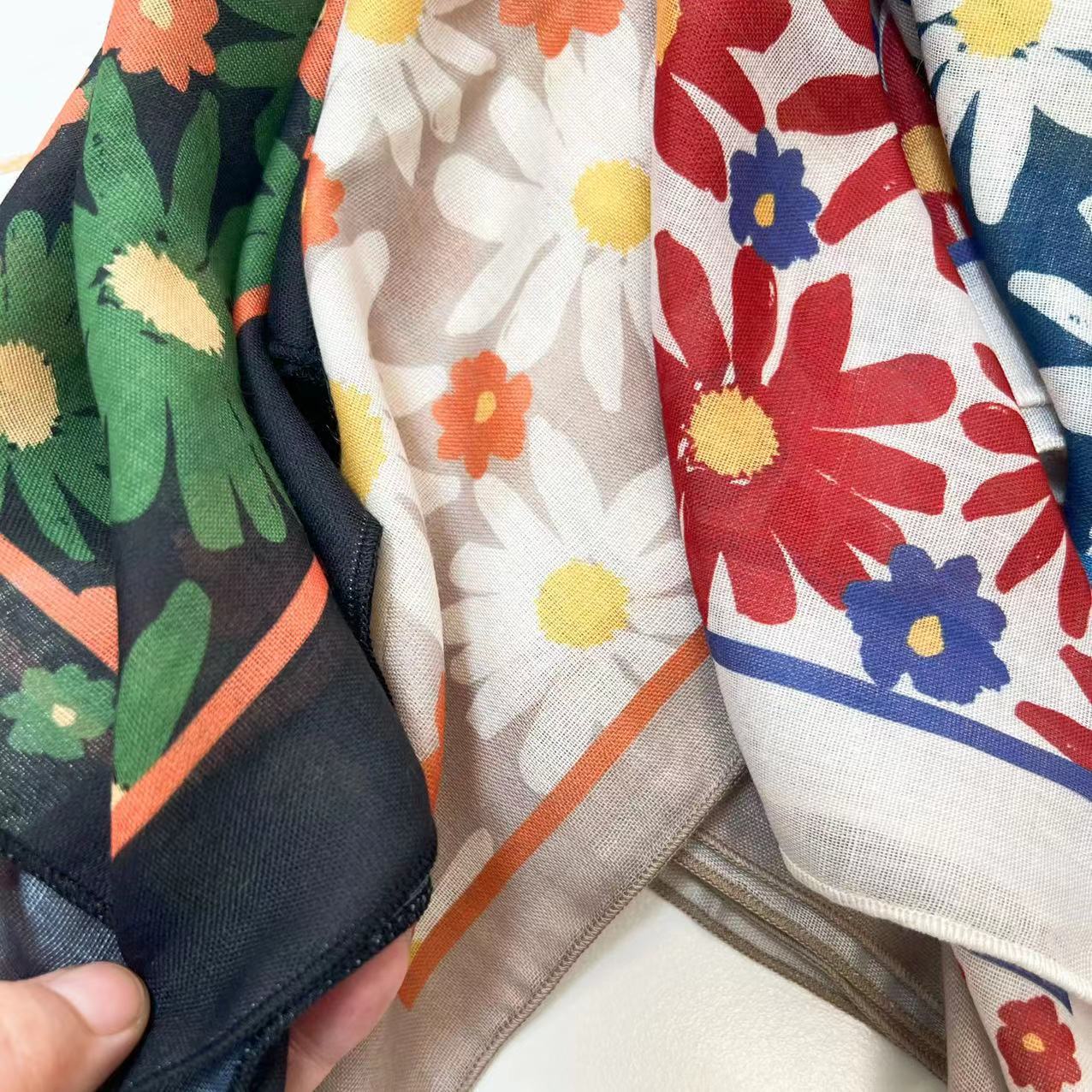 60g Weight Kerchief Classification Daily Occasion cotton and linen Material Flower Pattern Summer Season Women's Gender IG Style Style Women's IG Style Flower Cotton And Linen Kerchief 51
