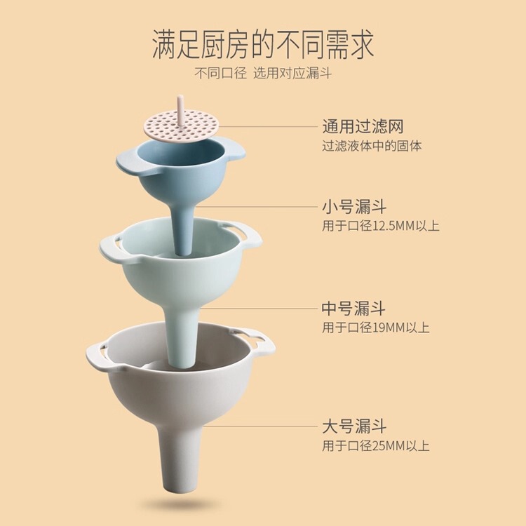 四合一塑料漏斗家用酒漏大小口径过滤网厨房加油倒酒细口长嘴漏斗|undefined