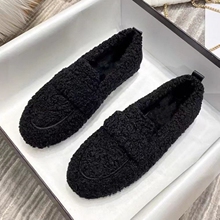 脚外穿大码女鞋批发宽豆豆鞋厚底胖妹毛毛鞋棉鞋加绒包邮黑色扁头