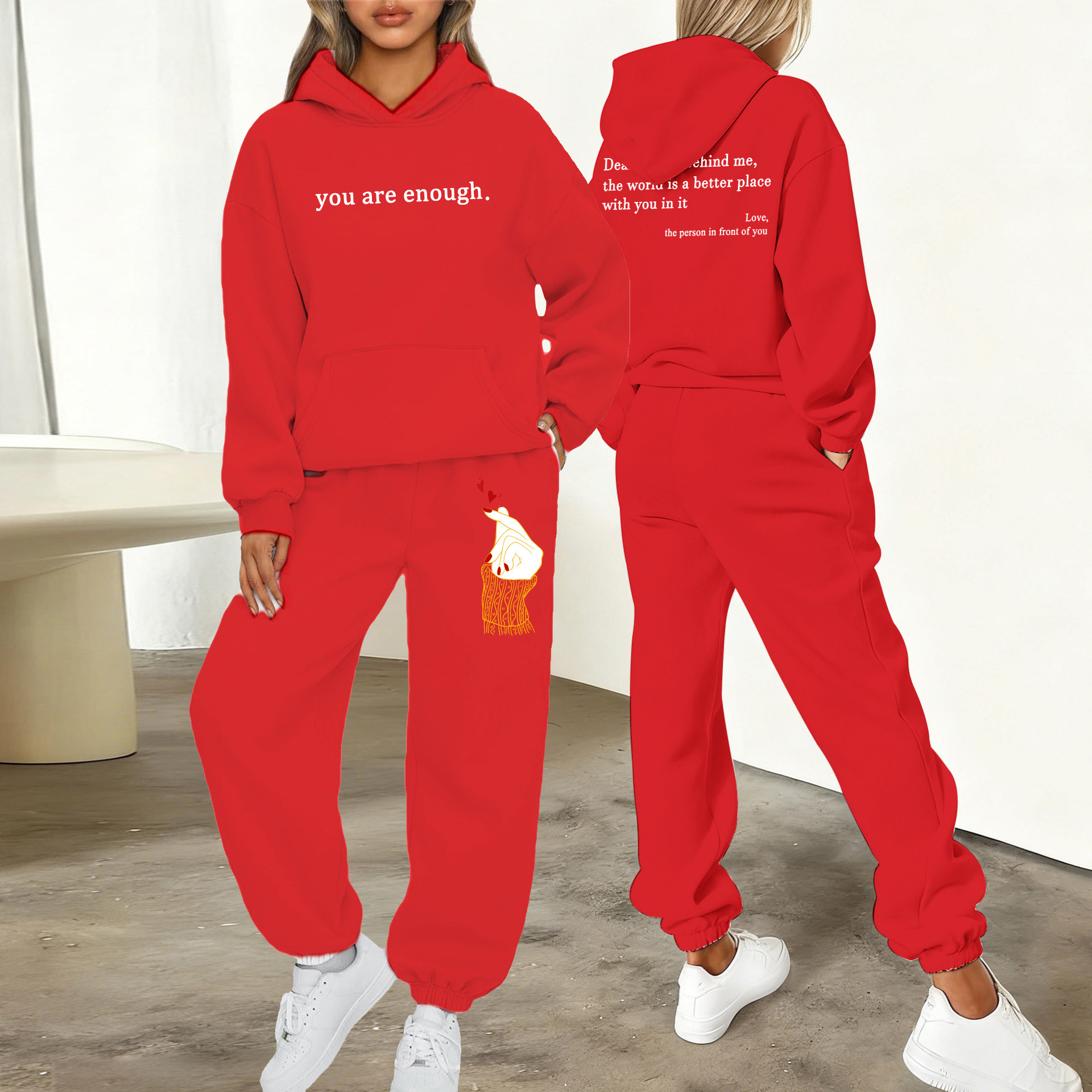 European And American Style Sporty Casual Hooded Sweatshirt Set for Women Long Sleeved Quarter Length Fashion New 2026_ecoleips.com