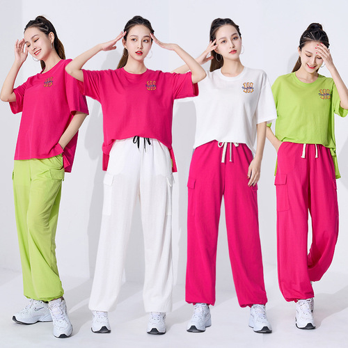 Tingziyi square dance clothing new suit spring and summer loose T version sports shuffle dance group performance practice clothes