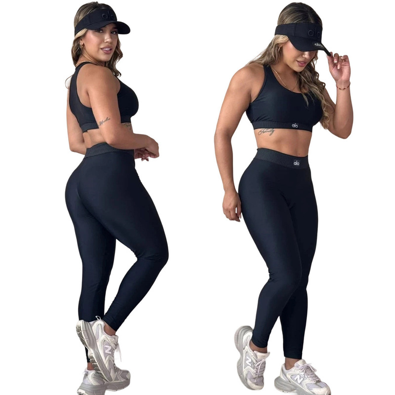 New summer fashion yoga sports vest and long pants running fitness waist-cinching set