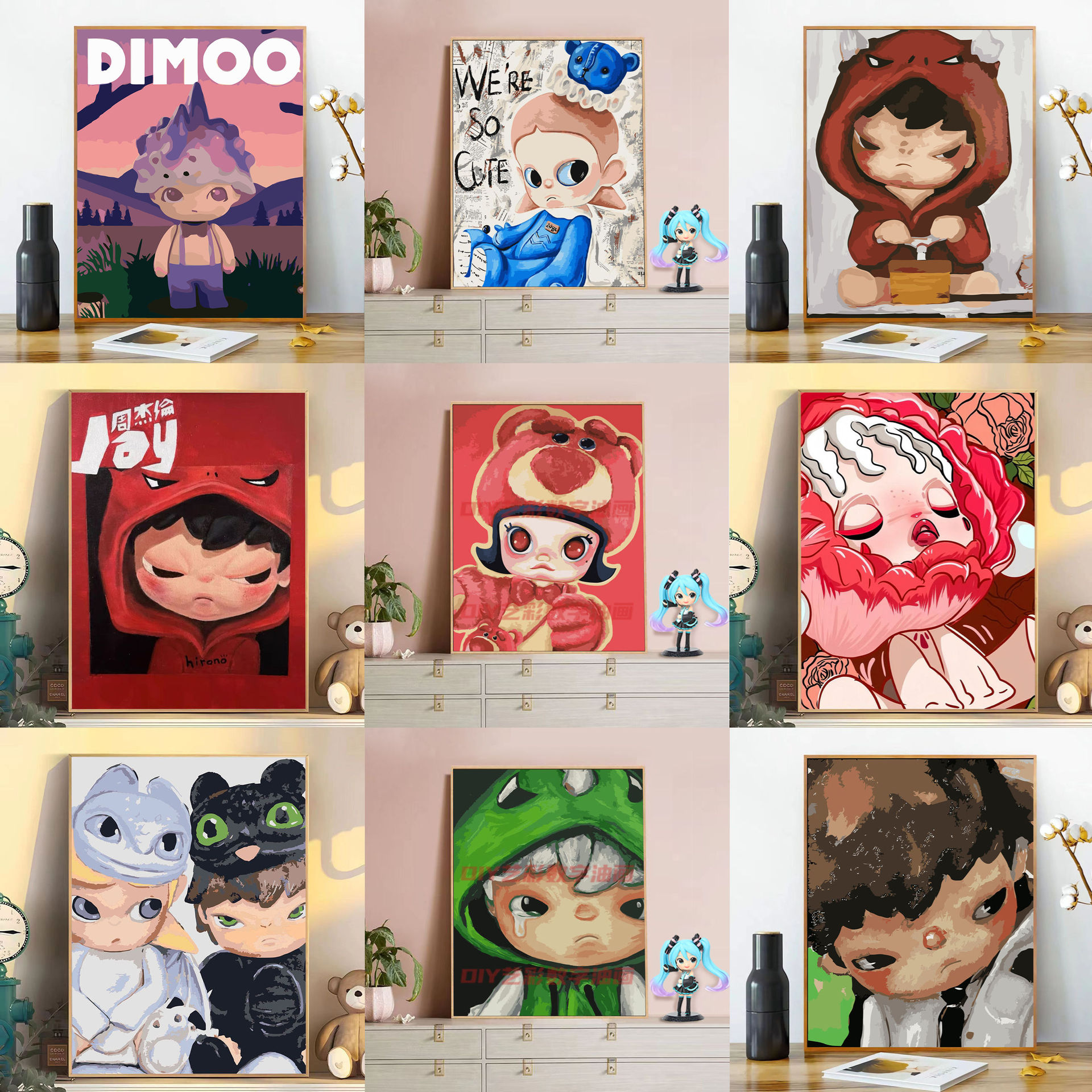 Bubble Mart DIY Digital Oil Painting Fine Handmade Oil Painting Kidsren's Filled Bedroom Decoration Picture Frame Drop Shipping