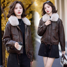 女装海宁绵羊皮皮衣2024冬季款毛领加厚加棉时尚洋气短款上衣外套