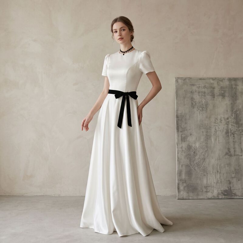 Cross-border supply of white slim-fit long light wedding dress, engagement autumn new evening dress, French fashion long dress wholesale Cross-border supply of white slim-fit long light wedding dress, engagement autumn new evening dress, French fashion long dress wholesale